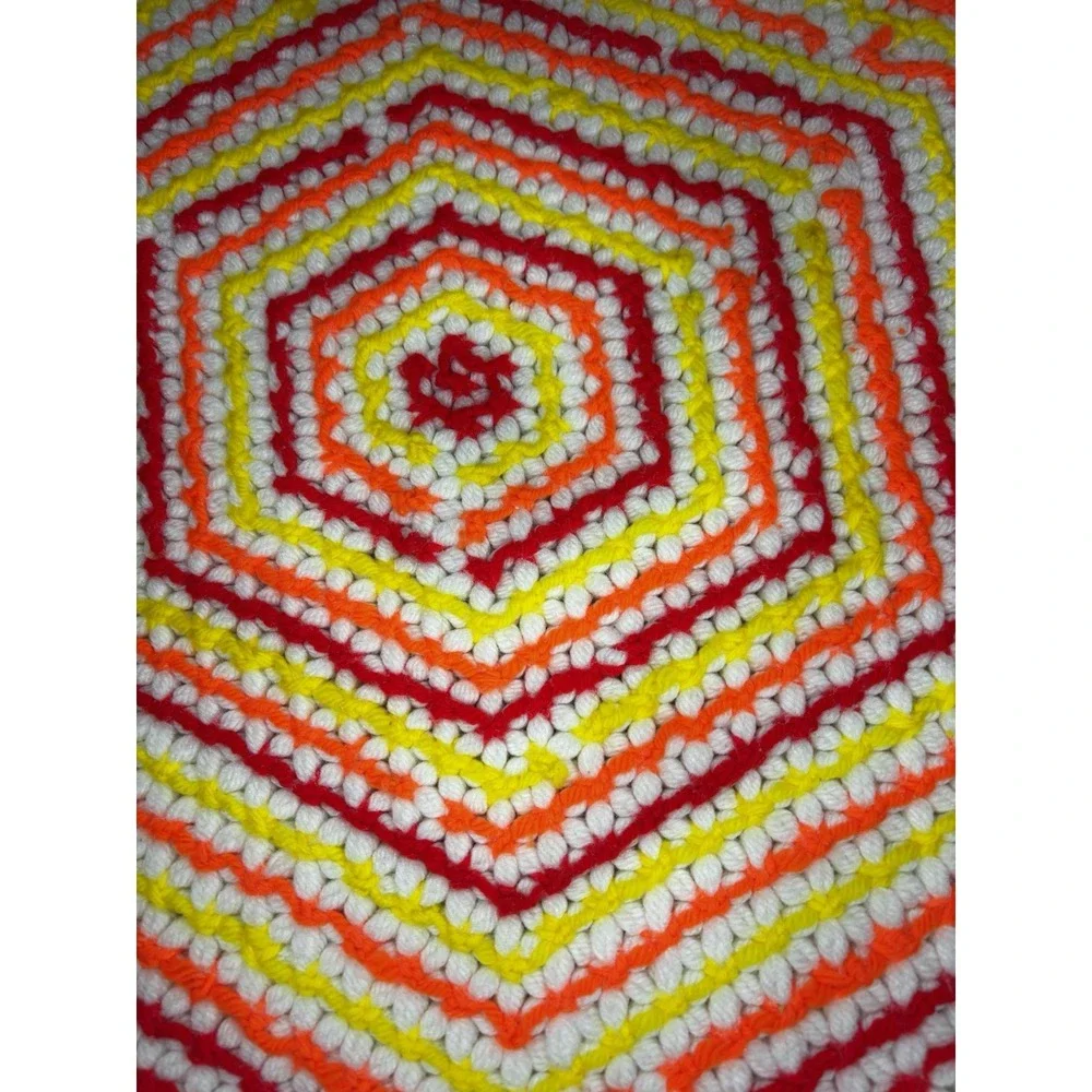 Handmade Yarn Placemat Hot Pad Knit Crochet Double Sided Orange Vintage 1970s